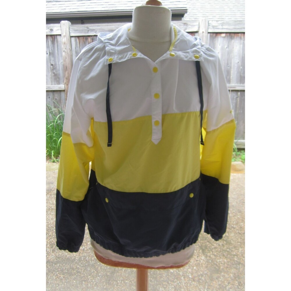 Columbia Windbreaker Jacket Womens M PFG Yellow Blue Hooded Lightweight